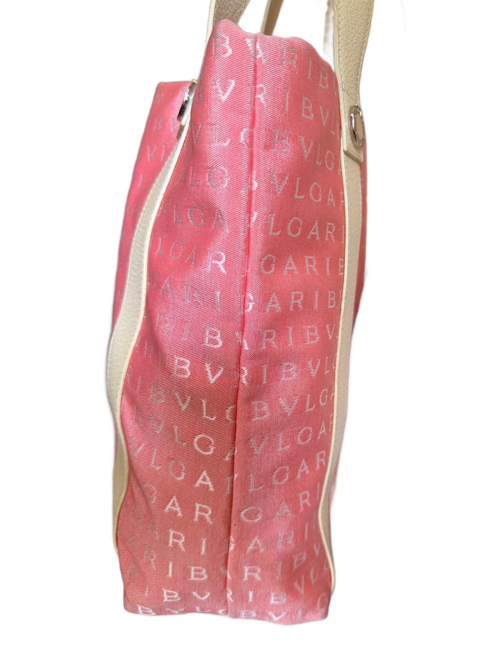 BVLGARI Bulgari Logomania Pink Canvas Tote with Cream Straps - Picture 7 of 15